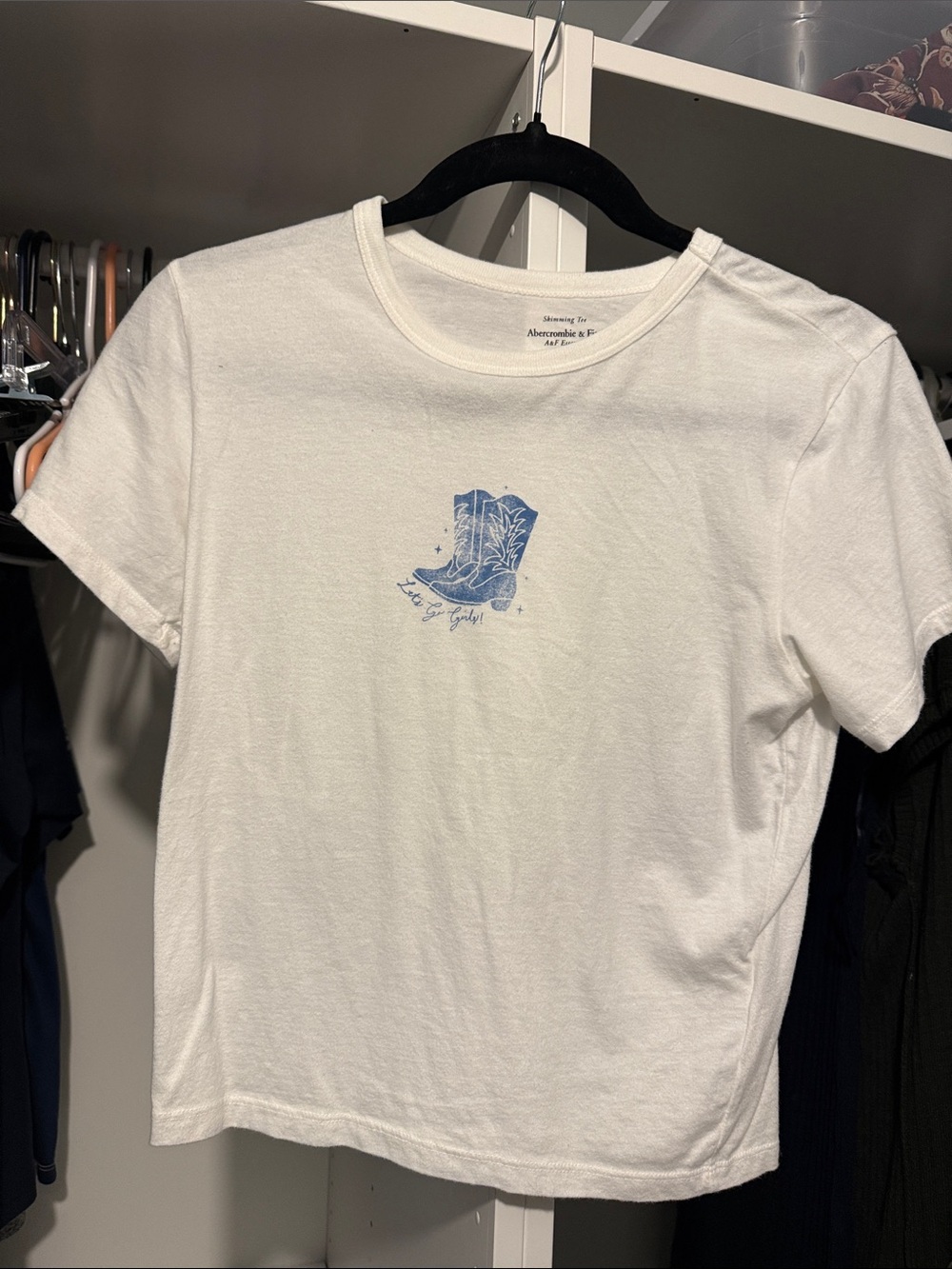 Abercrombie & Fitch White Tee with Light Blue Cowboy Boots Graphic